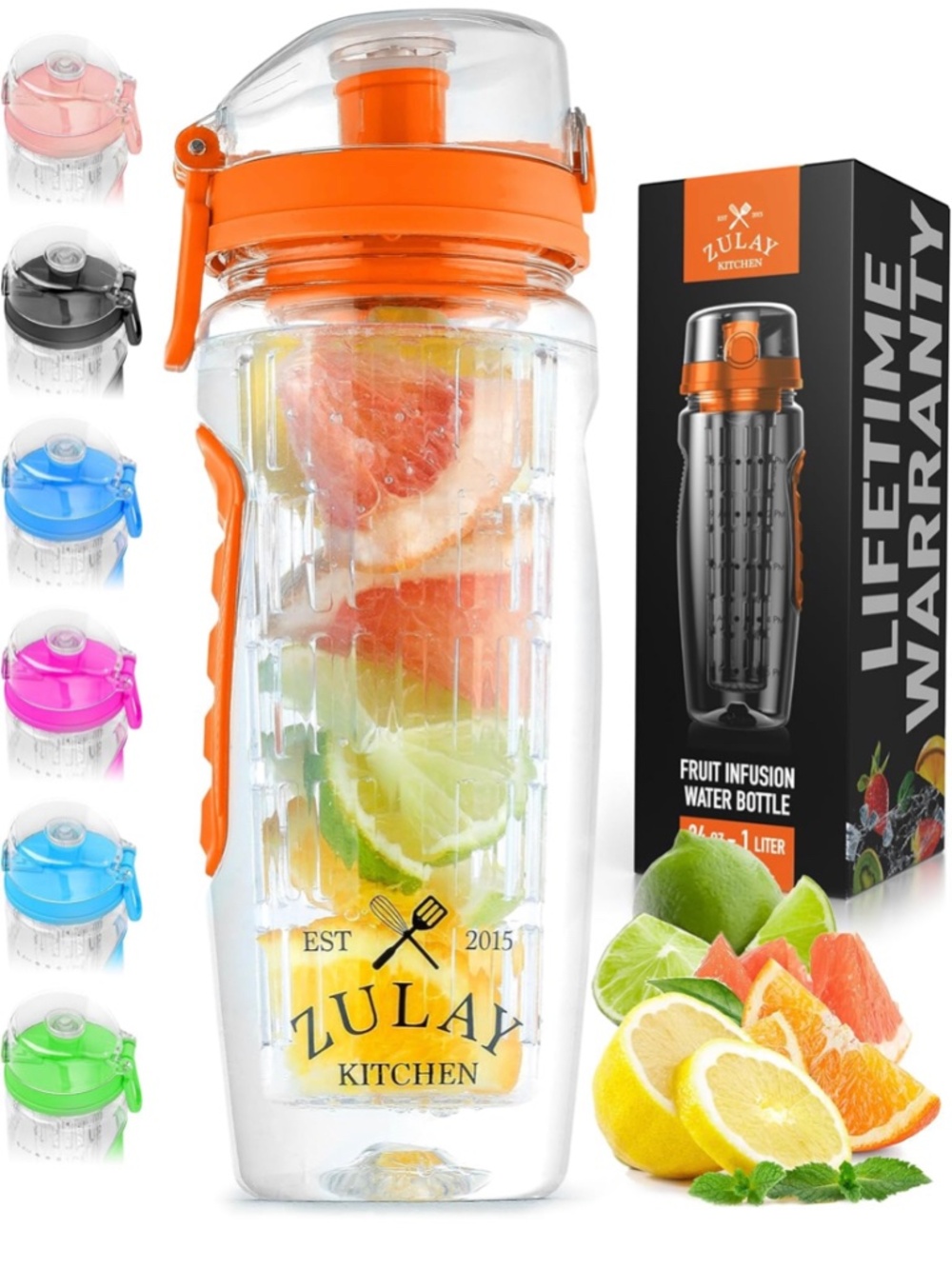 Zulay Kitchen 34oz Fruit Infuser Water Bottle - Blue